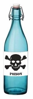 Shoppartners Halloween versiering - blauwe beugelfles - met vergif etiket - 1000 ml