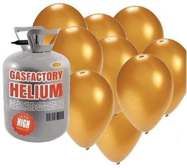 Shoppartners Helium tank met 50 gouden ballonnen - Goudkleurig - Heliumgas - met ballonnen voor een thema feest Multi