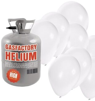 Shoppartners Helium tank met 50 witte ballonnen - Witte versiering - Heliumgas