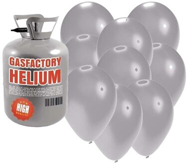 Shoppartners Helium tank met 50 zilveren ballonnen