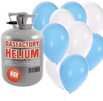 Shoppartners Helium tank met blauw en witte ballonnen - Geboorte - Heliumgas met ballonnen jongen geboren voor babyshower