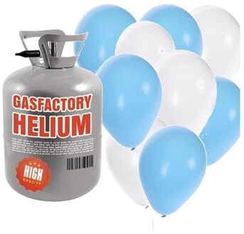 Shoppartners Helium tank met blauwe en witte ballonnen 50 stuks