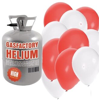 Shoppartners Helium tank met rode en witte ballonnen 30 stuks
