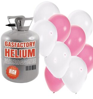 Shoppartners Helium tank met roze en witte ballonnen 30 stuks
