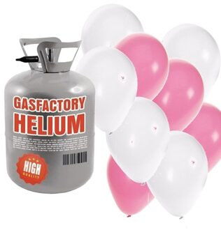 Shoppartners Helium tank met roze en witte ballonnen 50 stuks