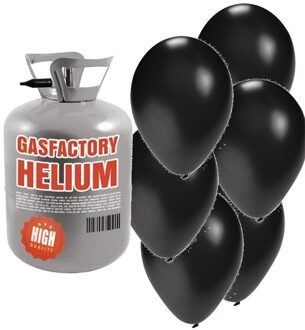 Shoppartners Helium tank met zwarte ballonnen 50 stuks