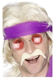 Shoppartners Hippie accessoires verkleedset - witte snor - met Sixties bril - oranje glazen