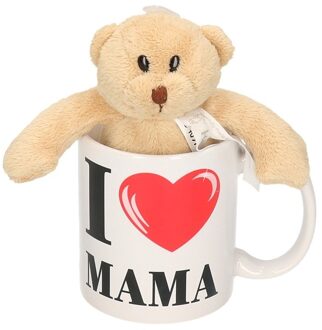 Shoppartners I love mama mok / beker met knuffelbeer voor Moederdag Roze