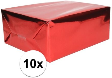 Shoppartners Inpakpapier - 10x - rol - 400 x 50 cm - metallic rood - cadeaupapier