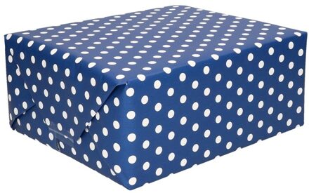 Shoppartners Inpakpapier/cadeaupapier blauw met witte stippen 200 x 70 cm rol