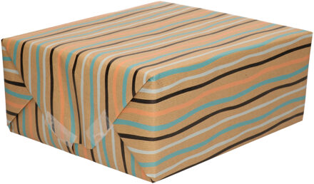 Shoppartners Inpakpapier/cadeaupapier bruin gekleurde strepen print 200 x 70 cm op rol Multi