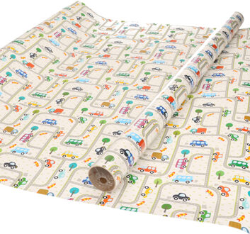 Shoppartners Inpakpapier/cadeaupapier kinderverjaardag - 3x - verkeer print - 200 x 70 cm