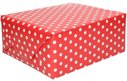 Shoppartners Inpakpapier/cadeaupapier rood met stip 200 x 70 cm op rol
