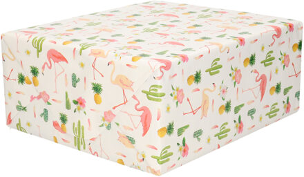 Shoppartners Inpakpapier/cadeaupapier roze flamingos 200 x 70 cm