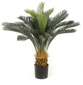 Shoppartners Kantoorplanten groene Cycas revoluta vredespalm kunstplanten 90 cm met zwarte pot - Kunstplanten