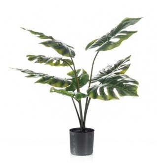 Shoppartners Kantoorplanten groene Monstera/gatenplant kunstplanten 60 cm met zwarte pot - Kunstplanten