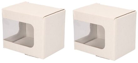Shoppartners Kartonnen opbergdoosje met venster - 2x - 12 x 9 x 10 cm - verpakking met venster