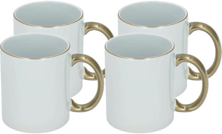 Shoppartners Koffiemok - 4x - wit/goud - keramiek - 300 ml - Bekers