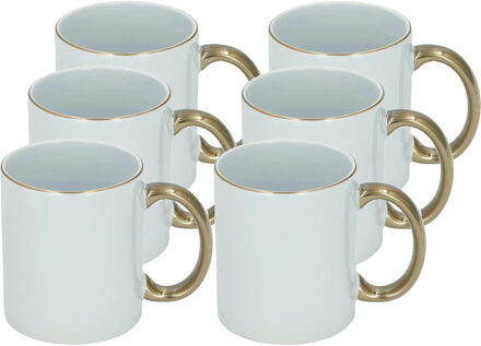 Shoppartners Koffiemok - 6x - wit/goud - keramiek - 300 ml