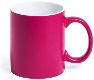Shoppartners Koffiemok en Drinkbeker Allegra - roze/wit - 350 ml - Keramiek - Mokken Fuchsia
