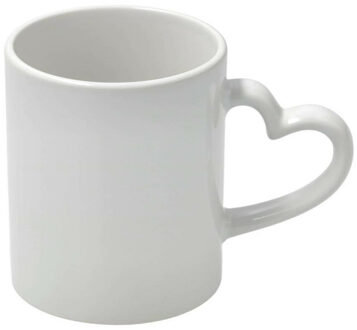 Shoppartners Koffiemok met handvat in hartvorm - wit - keramiek - 300 ml - Bekers
