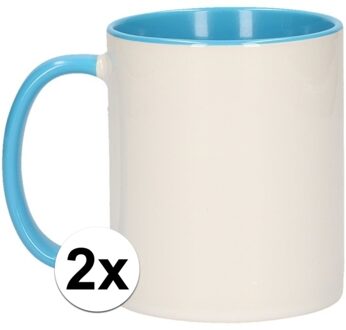 Shoppartners Koffiemok / thee beker - 2x - 300 ml - Wit/blauw - Cadeau mokken - keramiek