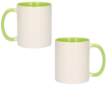 Shoppartners Koffiemok / thee beker - 2x - 300 ml - Wit/groen - Cadeau mokken - keramiek