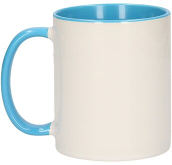 Shoppartners Koffiemok / thee beker - 300 ml - Wit/blauw - Cadeau mokken - keramiek