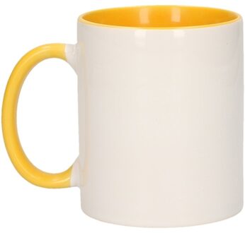 Shoppartners Koffiemok / thee beker - 300 ml - Wit/geel - Cadeau mokken - keramiek