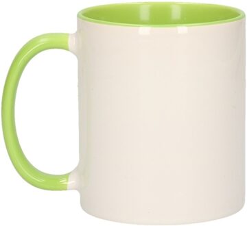 Shoppartners Koffiemok / thee beker - 300 ml - Wit/groen - Cadeau mokken - keramiek