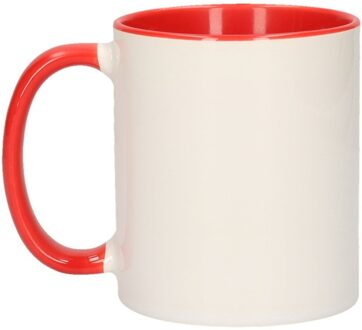 Shoppartners Koffiemok / thee beker - 300 ml - Wit/rood - Cadeau mokken - keramiek