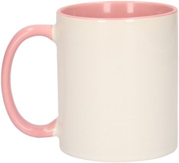 Shoppartners Koffiemok / thee beker - 300 ml - Wit/roze - Cadeau mokken - keramiek