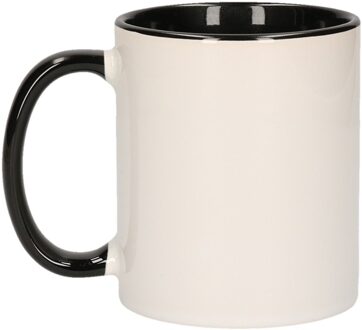Shoppartners Koffiemok / thee beker - 300 ml - Wit/zwart - Cadeau mokken - keramiek