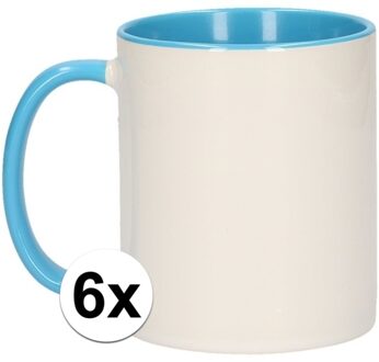 Shoppartners Koffiemok / thee beker - 6x - 300 ml - Wit/blauw - Cadeau mokken - keramiek