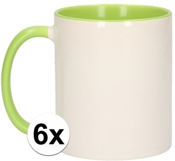 Shoppartners Koffiemok / thee beker - 6x - 300 ml - Wit/groen - Cadeau mokken - keramiek