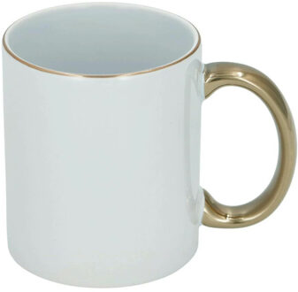Shoppartners Koffiemok - wit/goud - keramiek - 300 ml