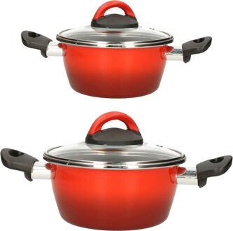 Shoppartners Kookpannen set van 4x stuks rood 3 liter en 8 liter Cuenca - Kookpannen