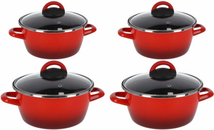 Shoppartners Kookpannen set van 4x stuks rood 5 liter en 8 liter Cuenca - Kookpannen