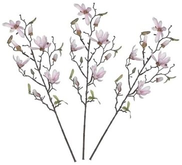Shoppartners Kunstbloem - 3x - magnolio beverboom - lichtroze - 80 cm