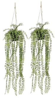 Shoppartners Kunstplant Ficus Pumila in Hangpot - 2x - 60 cm - groen - hangplat