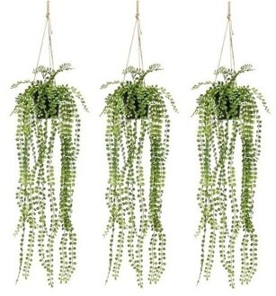 Shoppartners Kunstplant Ficus Pumila in Hangpot - 3x - 60 cm - groen - hangplat