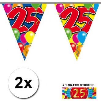 Shoppartners Leeftijd versiering - 2x vlaggenlijnen 25 jaar - met gratis sticker - feestartikelen - verjaardag