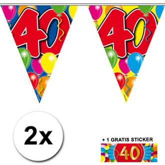 Shoppartners Leeftijd versiering - 2x vlaggenlijnen 40 jaar - met gratis sticker - feestartikelen - verjaardag