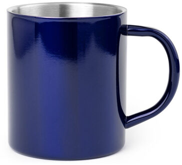 Shoppartners Luxe drinkbeker/koffiemok - metallic blauw - 280 ml - RVS - glitter and glamour