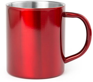 Shoppartners Luxe drinkbeker/koffiemok - metallic rood - 280 ml - RVS - glitter and glamour