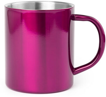 Shoppartners Luxe drinkbeker/koffiemok - metallic roze - 280 ml - RVS - glitter and glamour