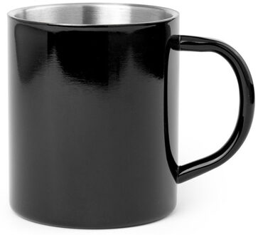 Shoppartners Luxe drinkbeker/koffiemok - metallic zwart - 280 ml - RVS - glitter and glamour