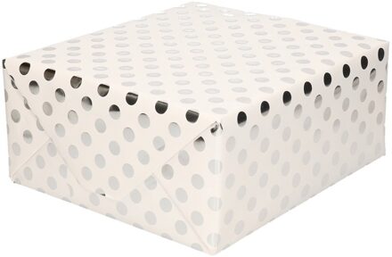 Shoppartners Luxe folie inpakpapier/cadeaupapier - 4x - wit/zilveren stip - 200 x 70 cm