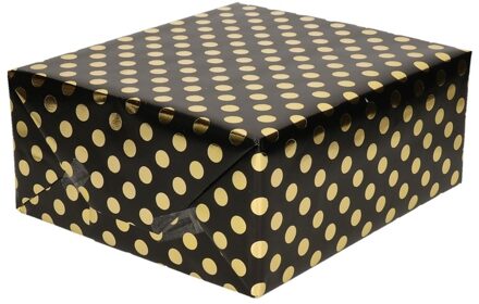 Shoppartners Luxe folie inpakpapier - cadeaupapier - zwart/gouden stippen - 200 x 70 cm