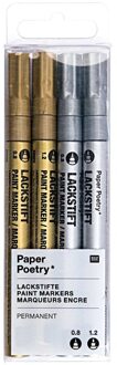 Shoppartners Luxe verf markeer en contour stiften - zilver/goud - 4x stuks - punten 0.8/1.2 mm